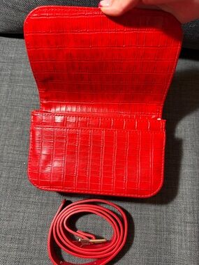 Red Croc-Embossed Crossbody Bag